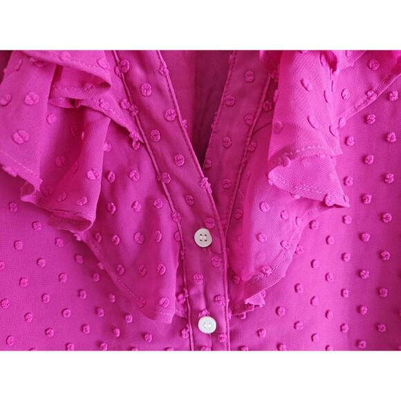 J. CREW Women's M Blouse Ruffle Swiss Dot Fuchsia Button Up Valentines Bust 40" - Picture 4 of 9